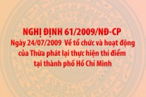 Nghị định 61/2009/NĐ-CP ngày 24 tháng 07 năm 2009 quy định về tổ chức và hoạt động của Thừa phát lại